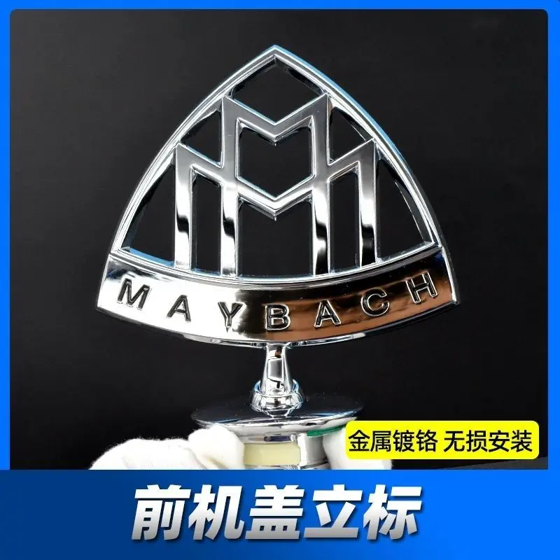 3D New Standing Metal Emblem Car Hood Logo Head Sticker Front Badge for Mercedes Maybach S400 S500 S600 C-class E-class S-class