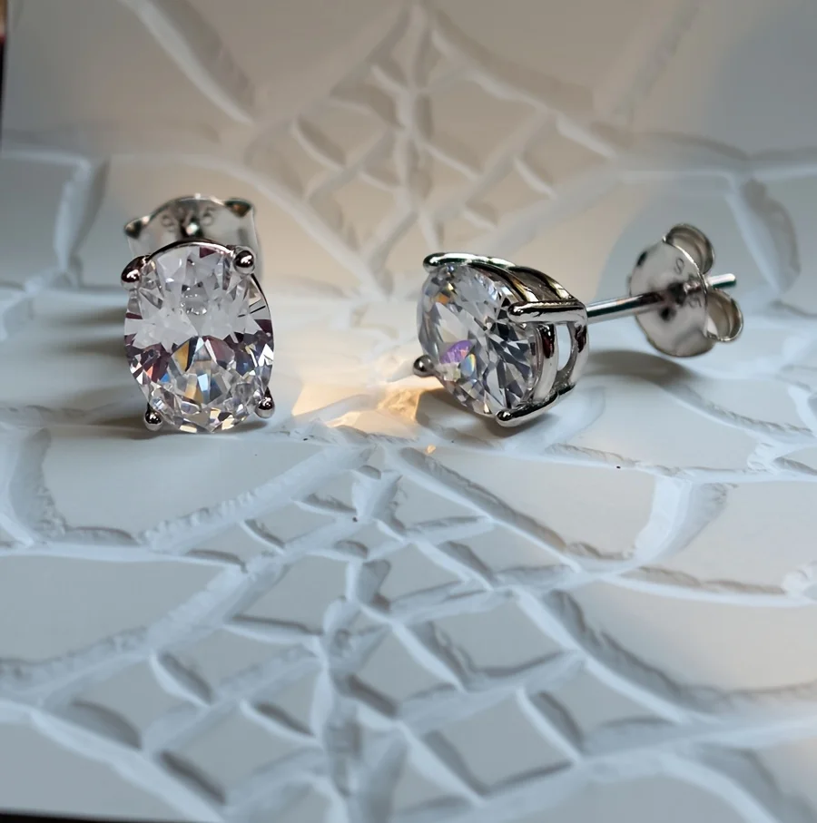 

Oval Stud Earring 925 Sterling Silver Earrings for Women White Zircon Birthday Gift Engagement