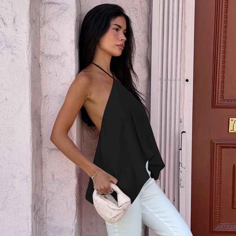 Hugcitar Modisches Neckholder-Top mit Schnürung, Rückenfreies, Unregelmäßiges, Einfarbiges, Sexy Crop-Top für Damen, Niedliche Kleidung für Strand, Urlaub und Party – Detail 22
