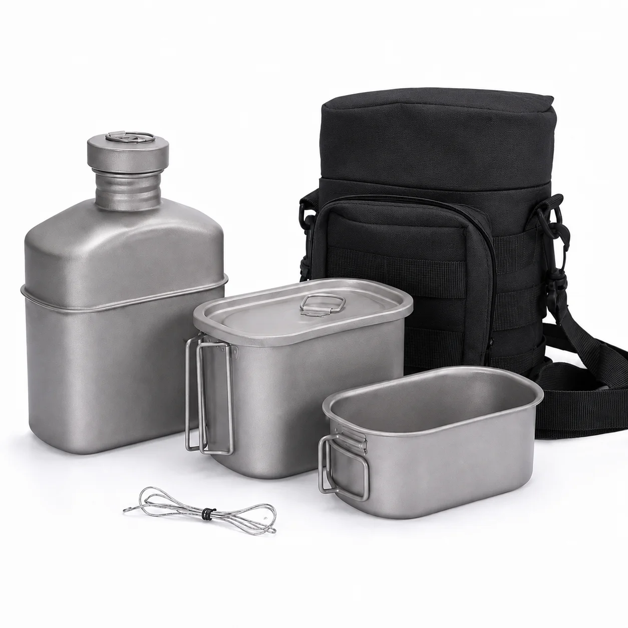 Ultralight Corrosion-resistant Multi-functional Pure Titanium Camping Cook Set 1100ml Portable Pot Mugs Outdoor Backpacking