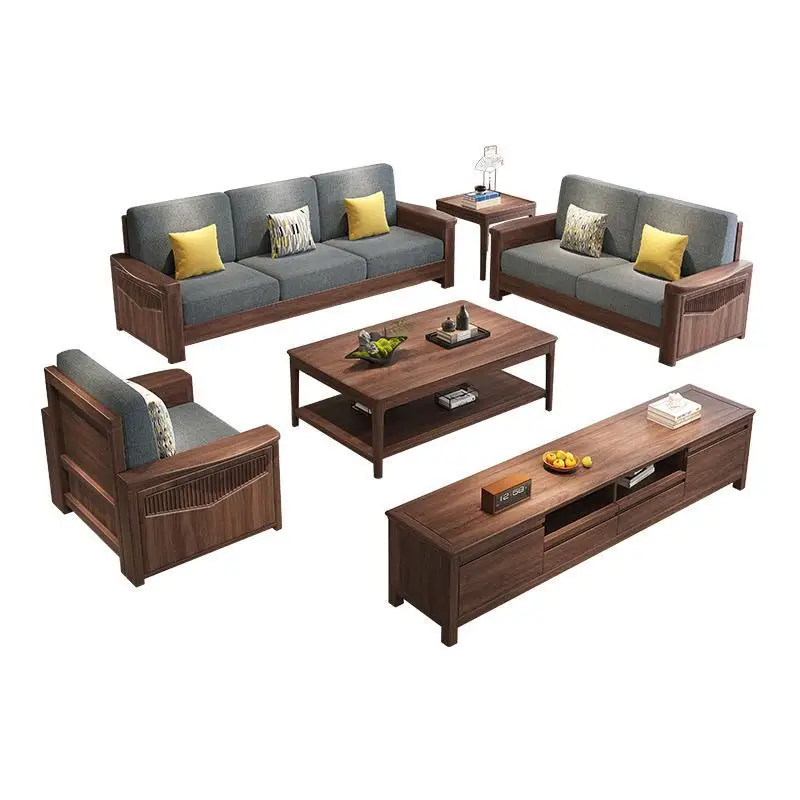 โซฟาไม้แบล็ควอลนัทแท้ ดีไซน์โมเดิร์นเรียบง่าย เหมาะสำหรับอพาร์ทเมนต์ขนาดเล็ก ใช้ได้ทั้งฤดูหนาวและฤดูร้อน สำหรับห้องนั่งเล่นแบบมุม