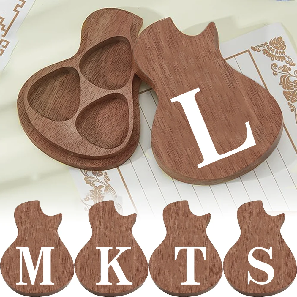 

1pc Wooden Guitar Pick Storage Case White Letter Compact Design Easy To Fit In Instrument Bags Initial Name 26 Letters Pattern