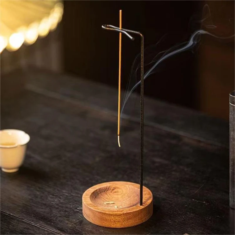 Upside Down Incense Burner for Incense Sticks Hanging Metal with Wooden Base OUDH Sandalwood Zen Incense Holders