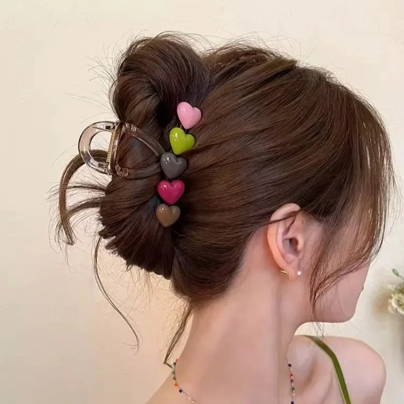 Sweet Colorful Love Hair Crab Hair Claw Clip Elegant Ponytail Clip Geometric Retro Fashion HairClip Girl Bath Hair Accessories