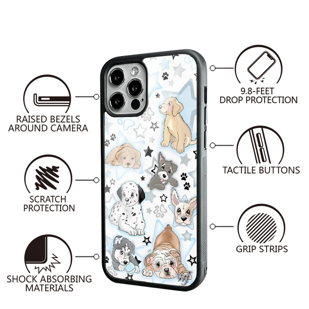 Puppy Party Phone Case For IPhone 16 16pro 16plus 16promax Pro Plus Max Mirror Acrylic PC TPU Cover