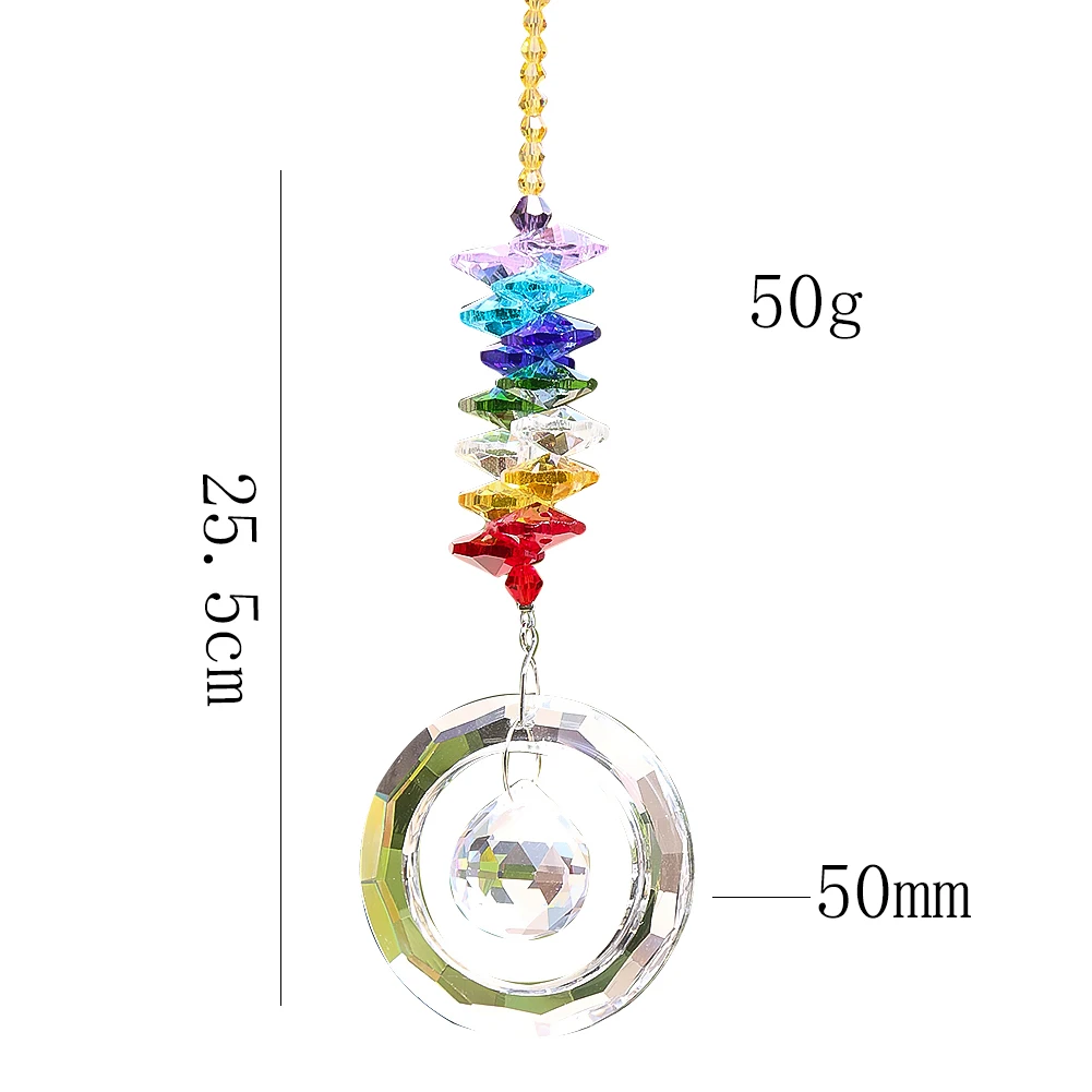 Faceted Crystal Ball Ring Sun Catcher Colorful Octagonal Beaded Chain Pendant for Chandelier Lamp Part Accessories Holiday Decor