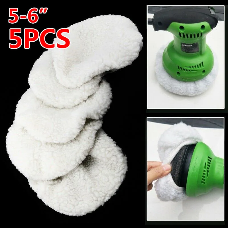 5 Pcs 5-6inch Polishing Bonnet Buffer Pads Set Soft Wool Pads For Boat Car Polish Buffer Drill Wheel Polishing Removes Scratches