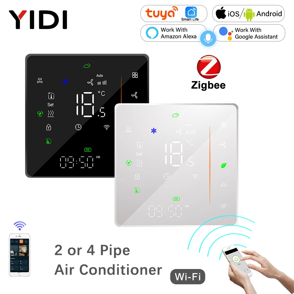 Tuya ZigBee Smart Central Air Conditioner Thermostat 2 4 Pipe 3 Speed Fan Coil Unit Wireless Voice Temperature Controller