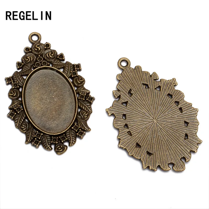 REGELIN 10pcs/lot antique bronzer/antique Silver filigree cameo cabochon 18*25mm base setting pendant tray jewelry accessories