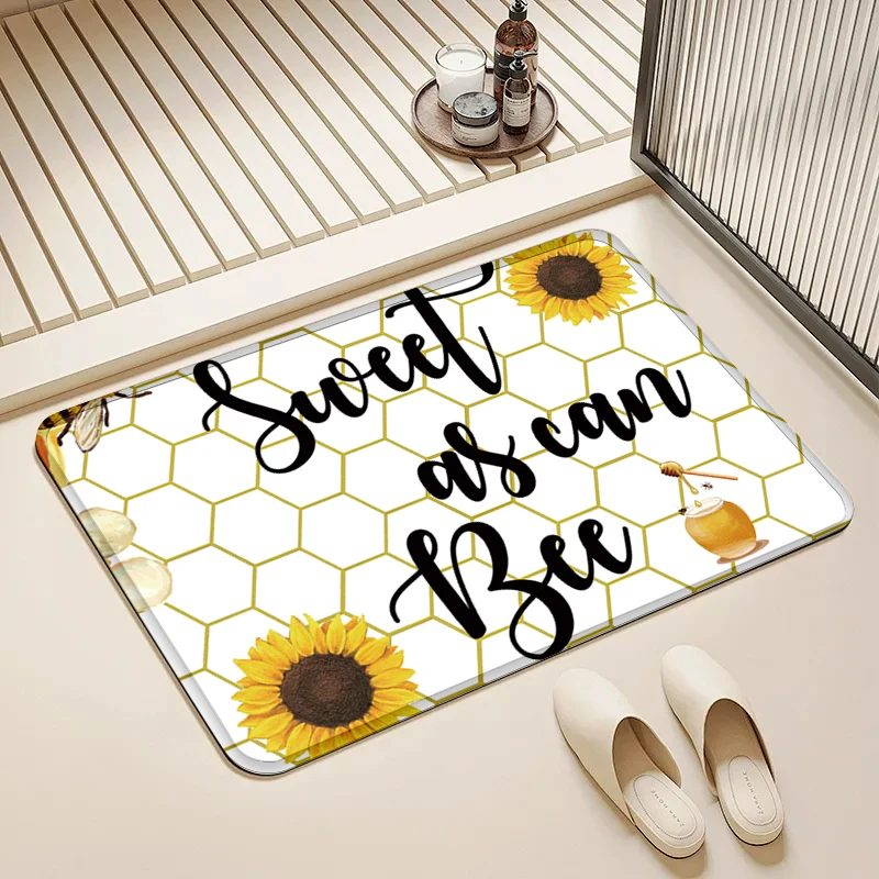 

"Sweet As Can Bee" Sunflower Bee Flannel Doormat Non-Slip Absorbent Soft Floor Mat for Entryway Kitchen Home Decor Rug