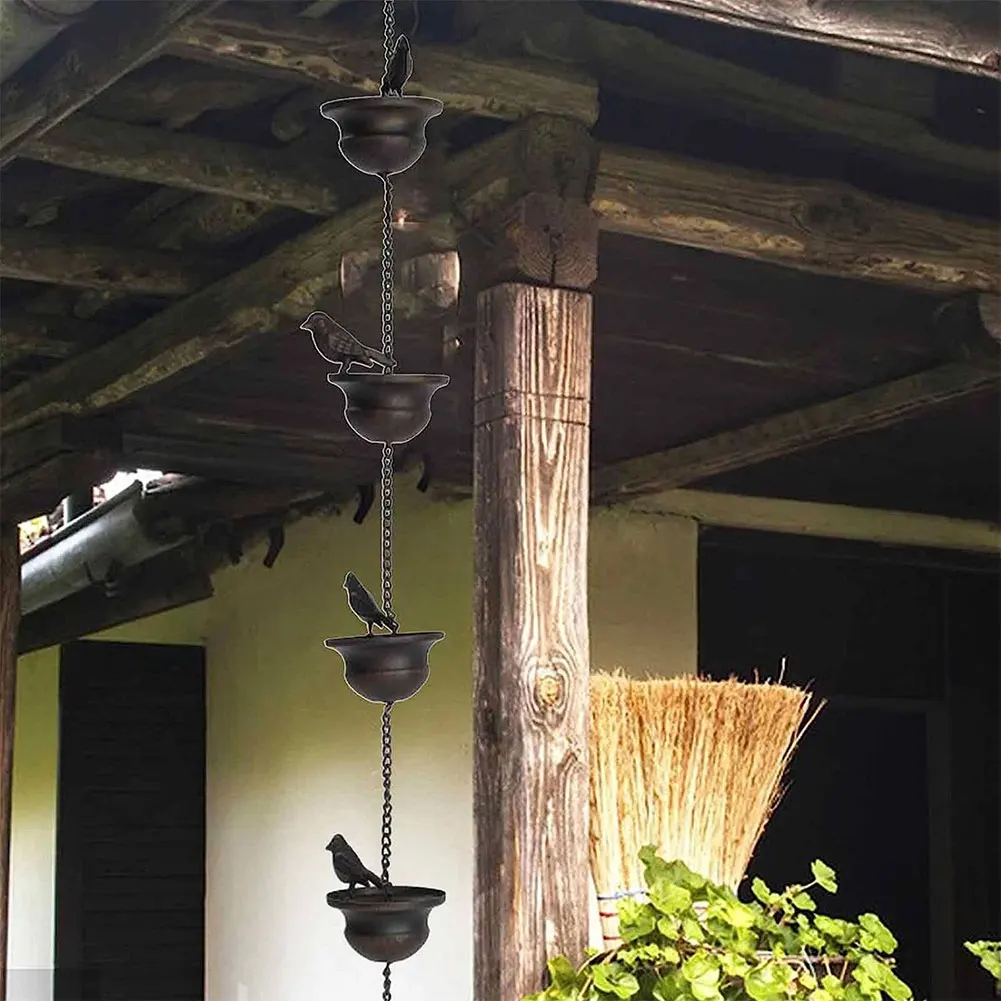 8 Feet Bronze Decorative Bird Rain Chain Replacement Downspout Metal Rainwater Catcher Chain Decoration Hangings for Gutter Roof