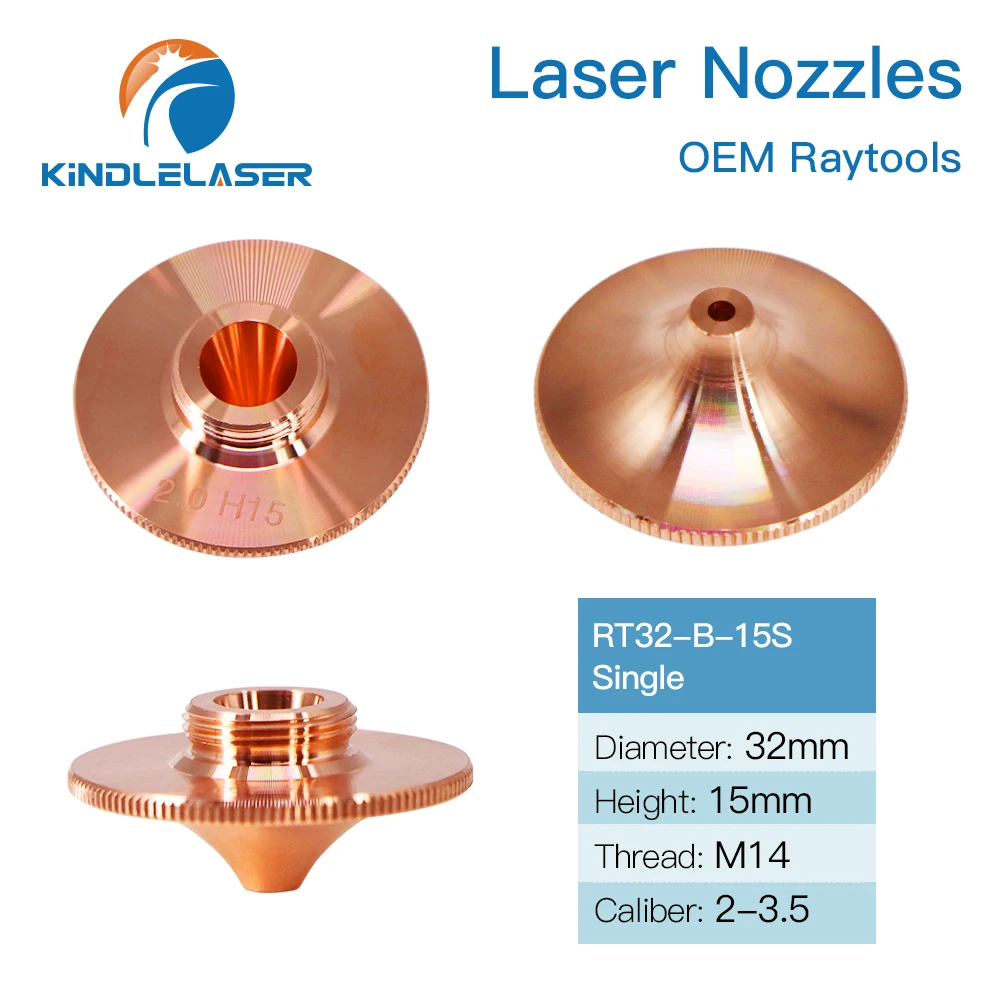 Ugello Laser KINDLELASER Raytools Dia.32 H15 calibro 0.8-4.0mm cromo singolo/doppio per parti del supporto dell'ugello per taglio Laser a fibra