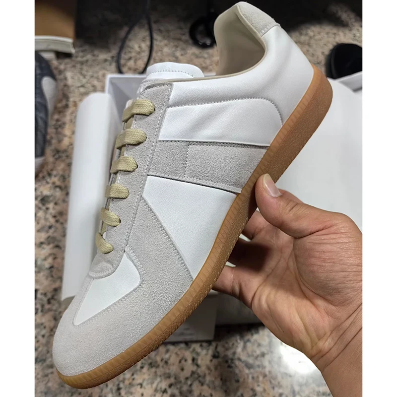 Unisex Black Patchwork Suede Leather German Army Trainer Sneakers Vintage Low Top Lace Up Flat Gum Sole Casual Walking Shoes image 6