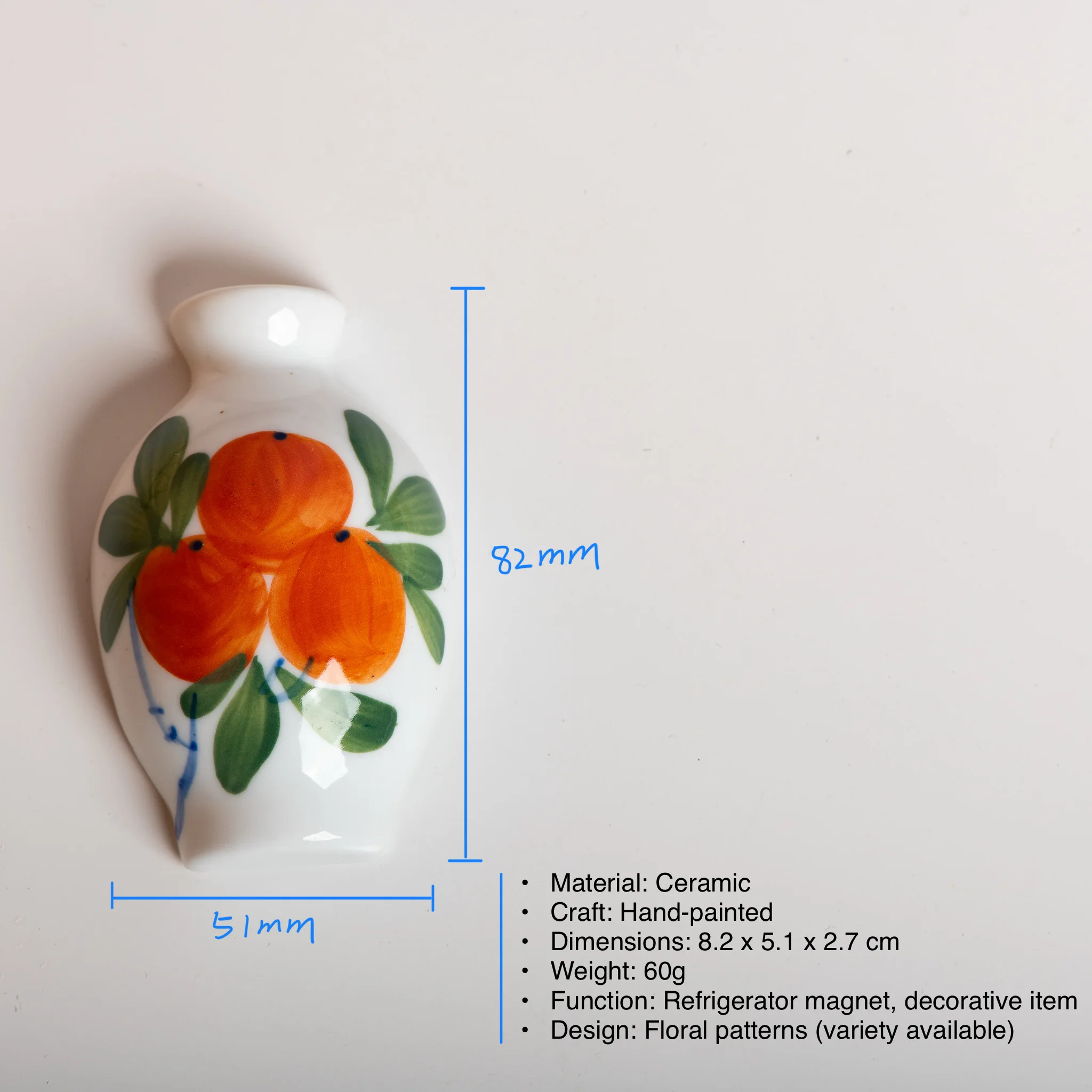 Artistic Handcrafted Ceramic Magnet Vase Flower Pattern Refrigerator Decor Unique Home Gift