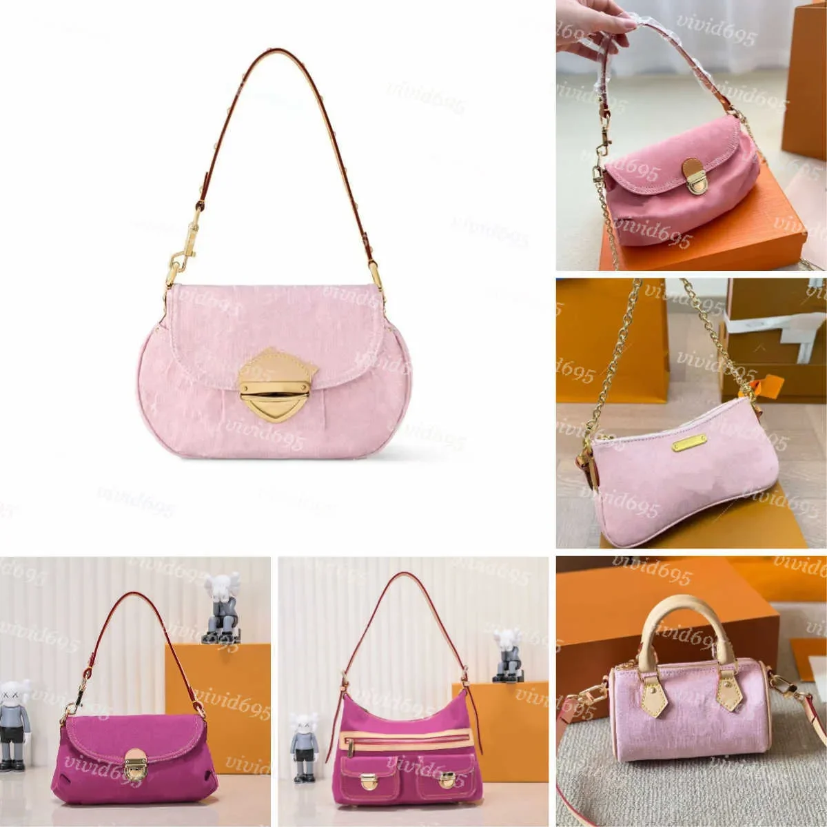 

Luxury pink jean bag pink denim shoulder Hobo Crossbody Bag handle shopping cluth Drawstring Bucket Tote Pochette purse Underarm