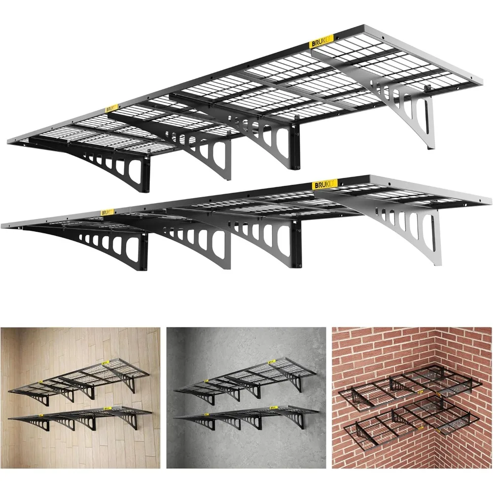 

2x3ft Adjustable Rail Wall Garage Storage Shelf, for Tool Room, Store Supermarket Wall Storage Shelving Rack (4 Pack-Black)