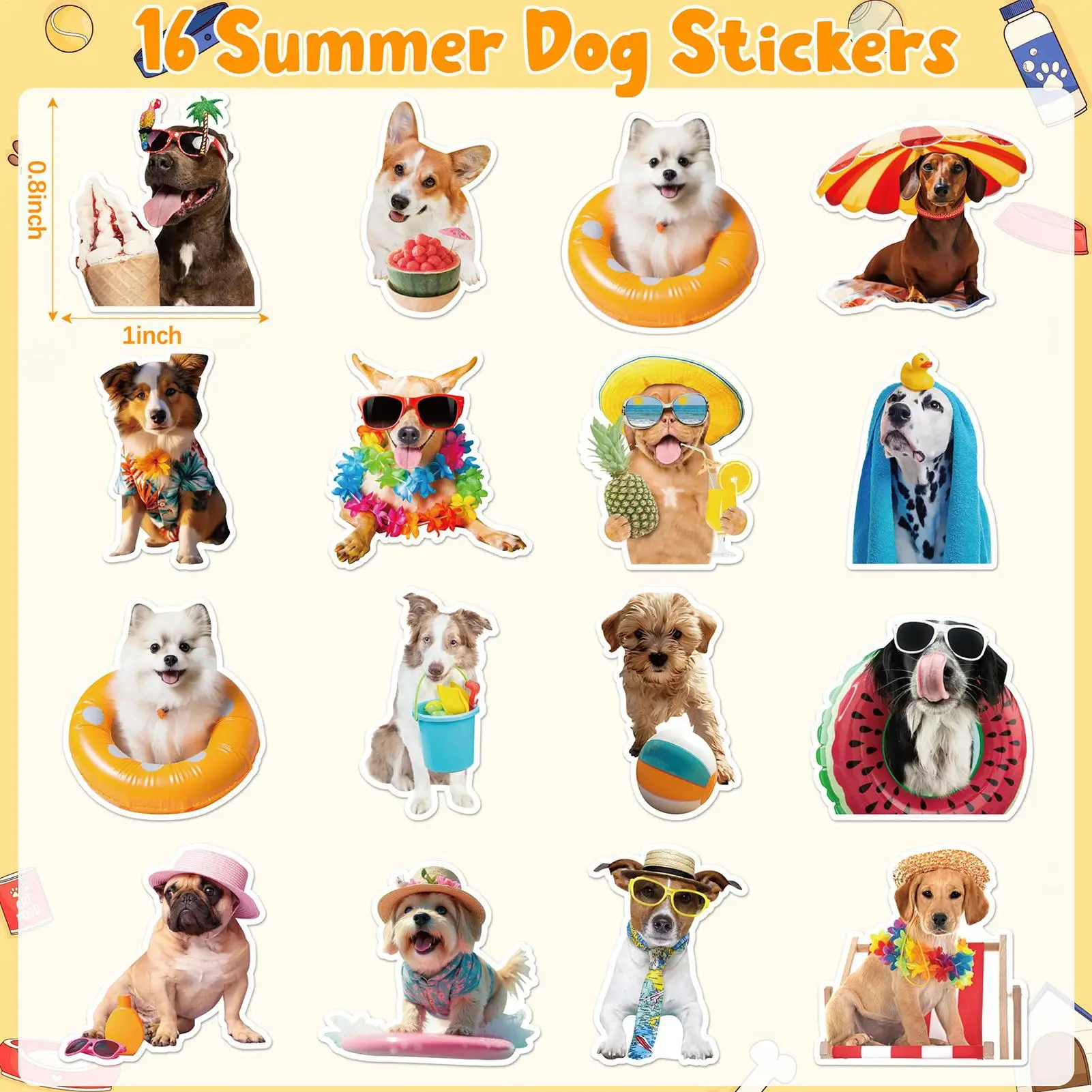 Funny Dog Stickers 500 Pieces 2 Rolls Waterproof Cute Beach Decals Hawaiian Beach Stickers For Notebooks Laptops Pencil Cases - view 6