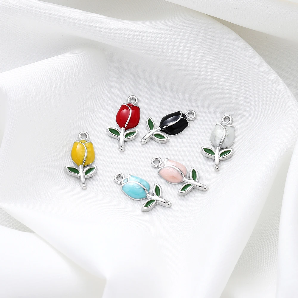 10pcs/lot 11*22mm 7 Colors Zinc Alloy Tulip Pendant Fit Jewelry Flower Charm Jewelry Makings DIY Handmade Craft