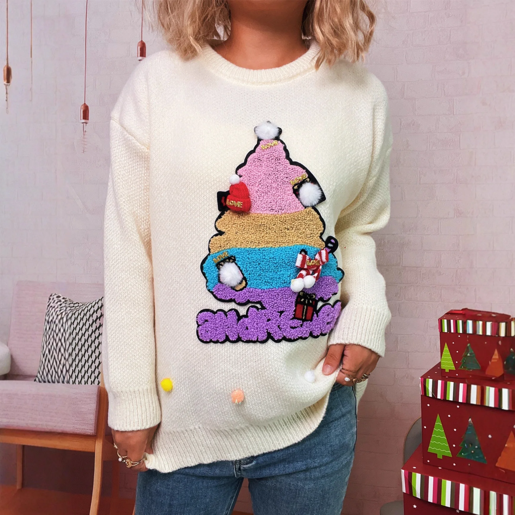 

Christmas Tree Cute Doll Sweater Women Fashion Autumn Winter New Festival Knitted Pullover Sweaters Female Christmas Clothing
