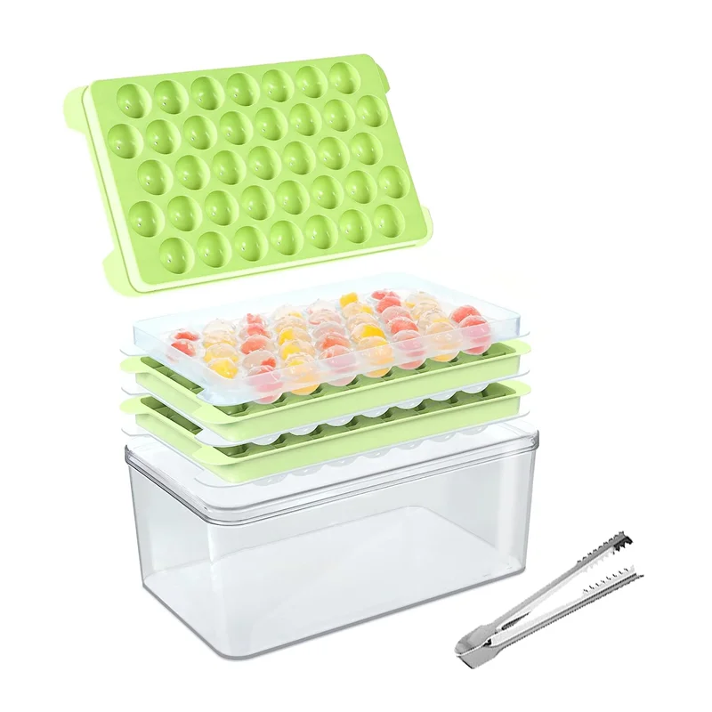 Ice Cube Tray Fit For Freezer, Easy-Release Ice Ball Maker Mold With Removable Green