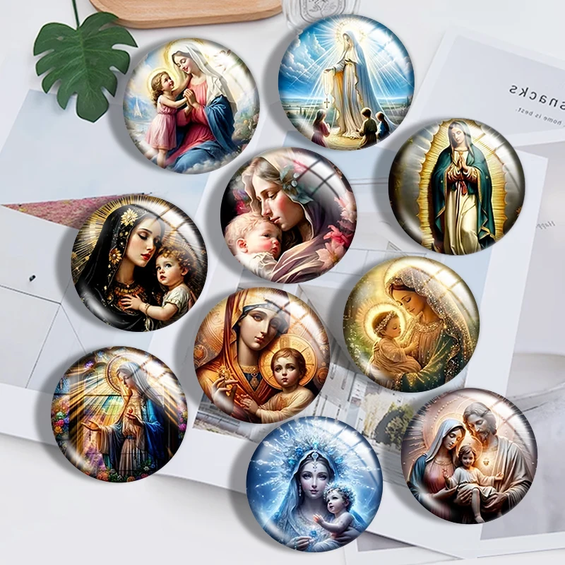 The Virgin Mary pattern 10pcs 12mm14mm/16mm/18mm/20mm/25mm Round Photo Glass Cabochon Demo Flat Back Making Findings Jewelry