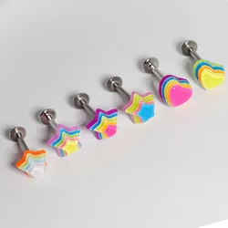 Colorful Pentagram Resin Lip Stud Love Color Stainless Steel Star Heart Lip Earbone Stud Earrings Piercing Septum Jewelry