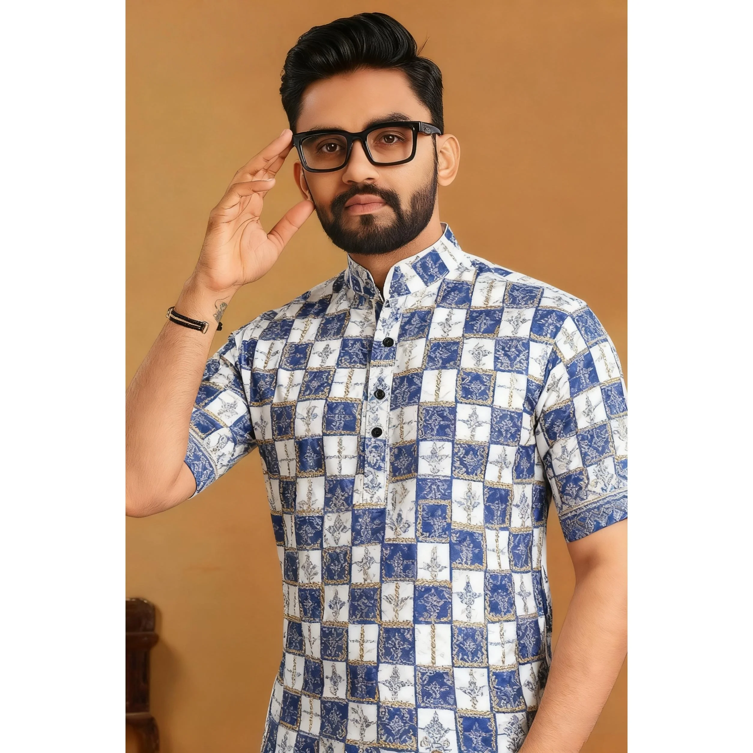 الرجال المسلمات الإسلامية العربية عباية قميص العرقية طباعة 2026 الوقوف طوق الشباب معطف فاخر موضة عادية ملابس بأكمام قصيرة