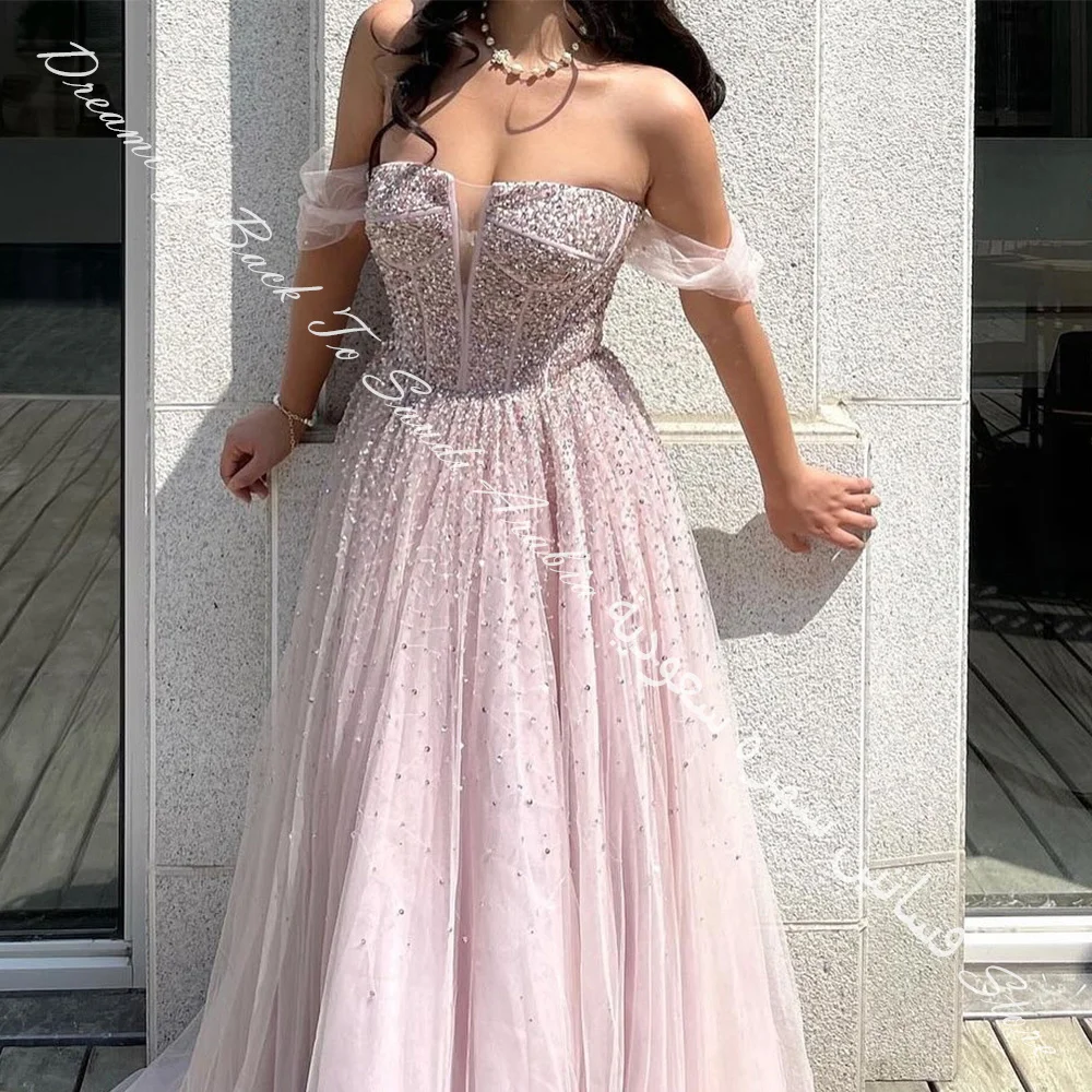 Exquisite Strapless Chiffon Evening Dress Sleeveless A-Line Party Gowns Pearls Pleats Solid Color Floor Length Saudi Arabia 2024