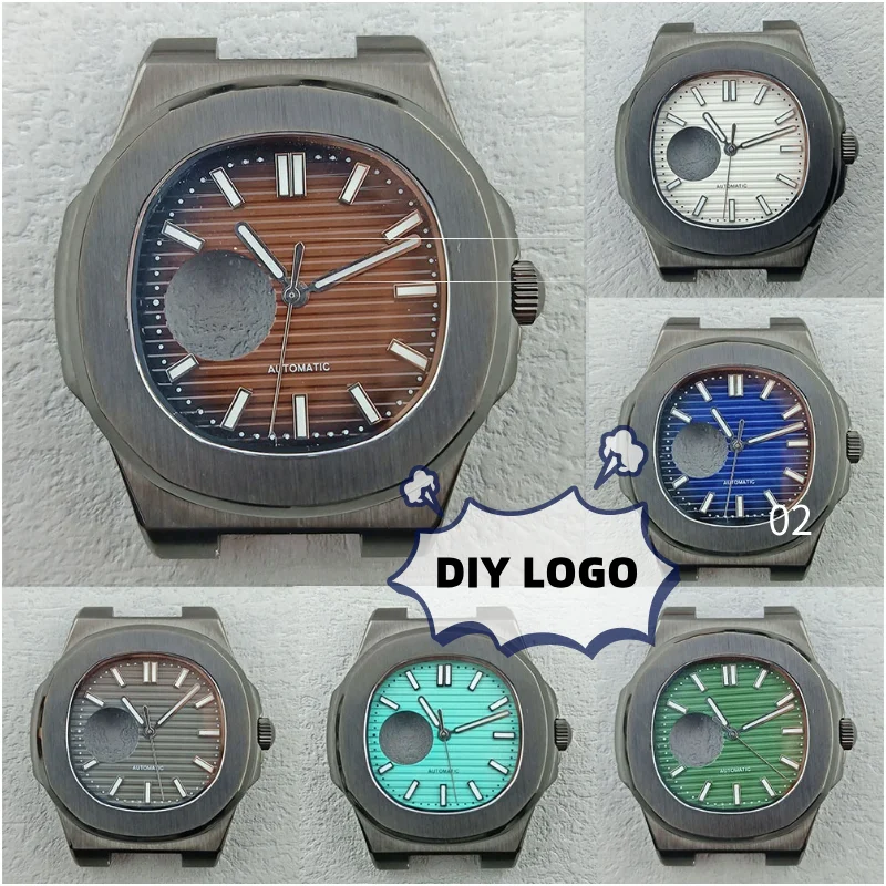 40mm NH38 NH35 Man Waterproof Watch Case Skeleton Luminous Dial Sapphire Glass 316L Stainless Steel Fit NH38A Movement DIY LOGO