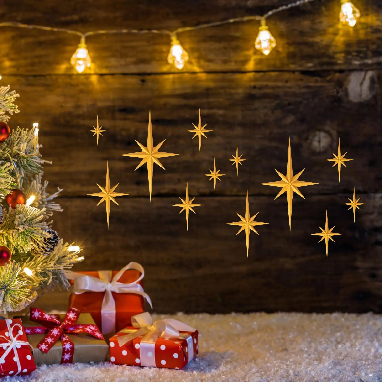 6PCS Holiday Christmas Big Octagonal Star Ornaments Wall Decoration Hangable Decorative Wall Art For Holiday Home Decorators