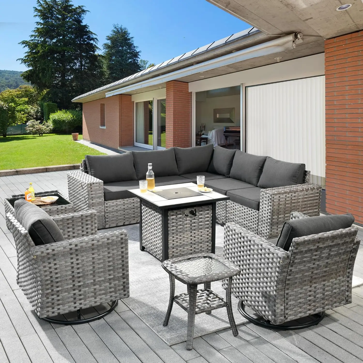 Wicker Outdoor Furniture Set,Patio Sectional Sofa Set  Rattan Modular Conversation Set