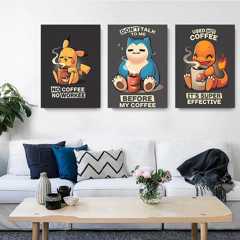 Pokemon Canvas Painting Pikachu Snorlax Charmander Anime Poster Print Mural Pictures Wall Art Home Aesthetics Decor Gifts Cuadro