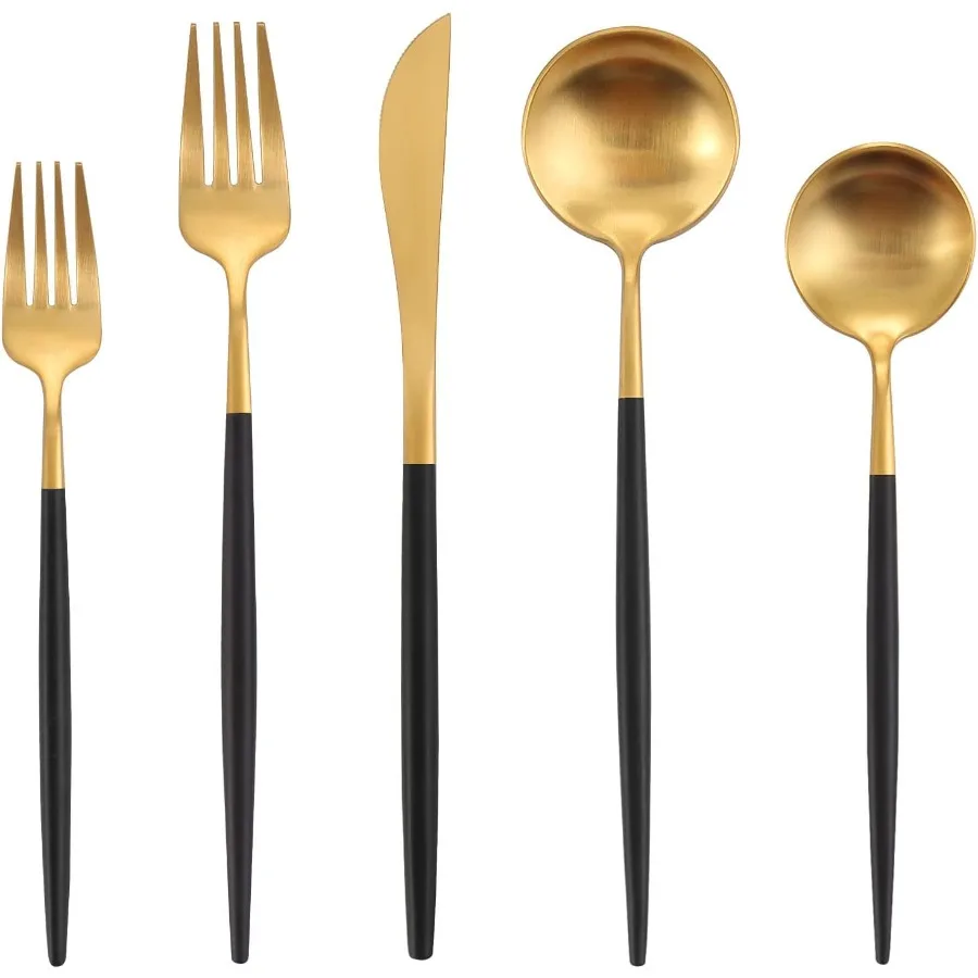 

Набор столовых приборов из матового черного золота, 20 предметов, набор столовых приборов из нержавеющей стали, сервиз для 4 набора кухонной утвари с атласной отделкой Dis