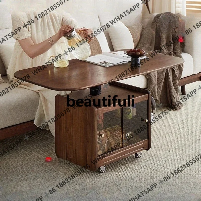 

North American black walnut lifting coffee table simple solid wood mobile tea table coffee table