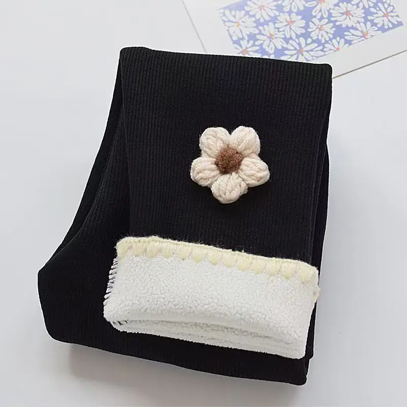 Girls Padded Cartoon Bottoms Outside Wear One-Piece Fleece Girls Autumn And Winter Flowers Children Elastic Slim Peplum Trousers