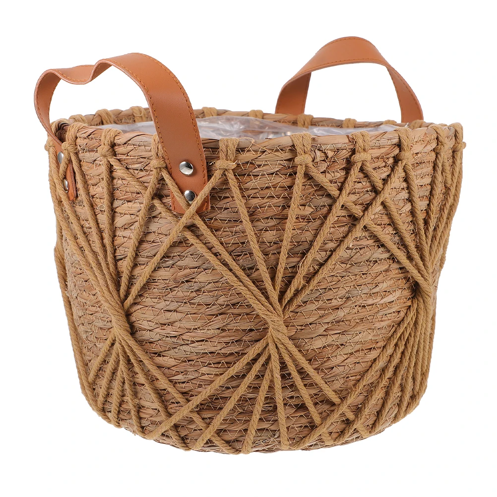

Straw Woven Basket 25x20 Woven Flower Basket Small Beige Planter Storage Baskets Handmade Polyester Decorative Plant Pot