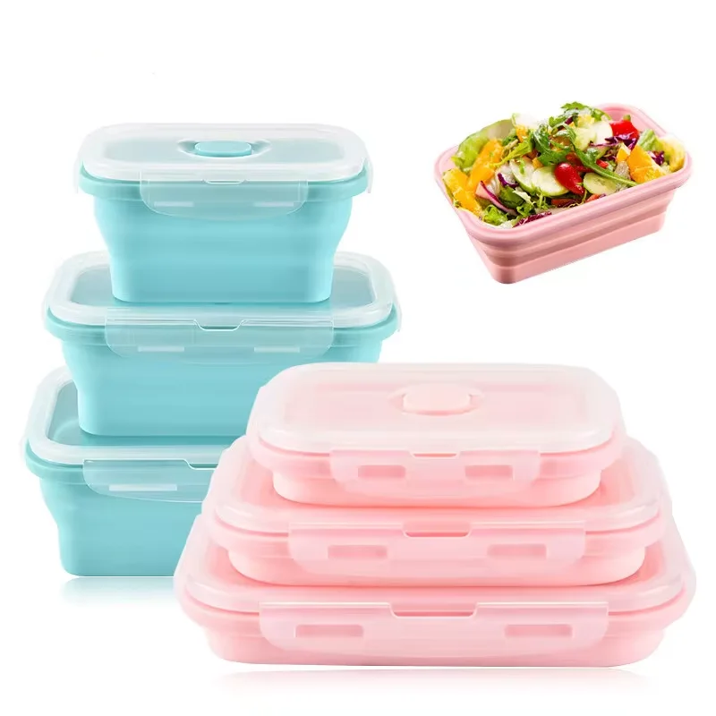 

3Pieces Silicone Lunch Box Portable Collapsible Folding Food Storage Container Kitchen Microwave, Dishwasher and Freezer Safe
