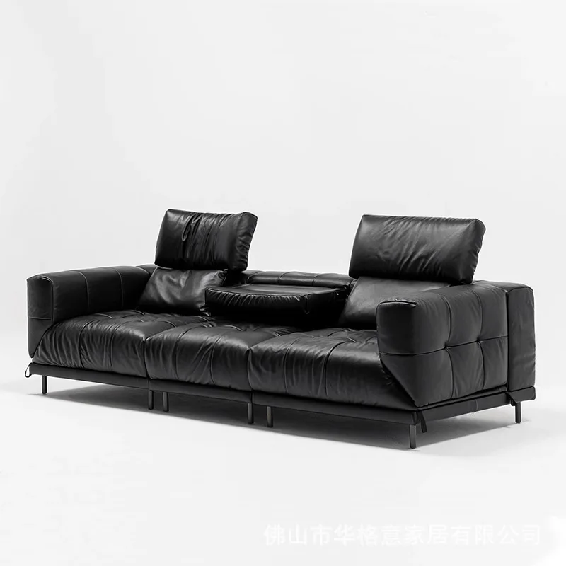 Sofa Minimalist retro style black sofa Multifunctional corner square sofa