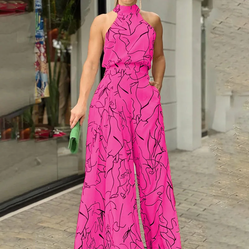 2023 frühjahr und Sommer Neue frauen Temperament Elegante Persönlichkeit Hohe Taille Ärmellose Rundhals Sexy Breite Bein Overall Frauen