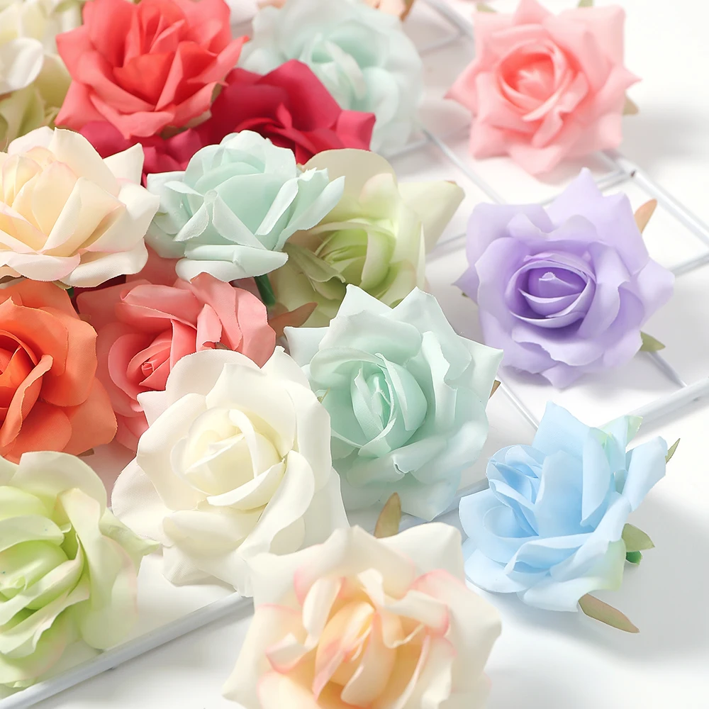 6 سنتيمتر عيد الميلاد زهرة الورد الاصطناعي رئيس للمنزل غرفة ديكور DIY بها بنفسك الحرفية إكليل اكسسوارات نافيداد العروس الزفاف الديكور