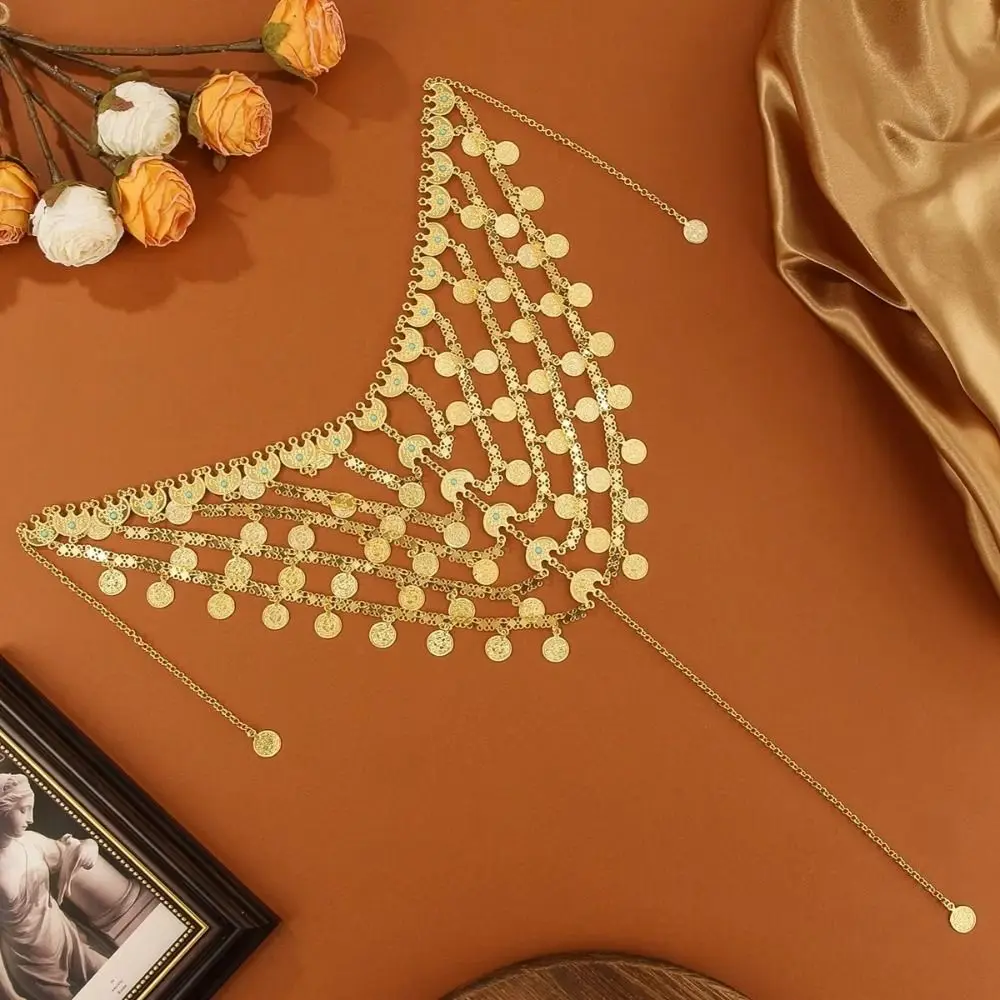

Gold Color Hair Jewelry Golden Moon Coin Multi-layer Disc Arab Head Jewelry Long Chains Sequin Tassel Bridal Headdress