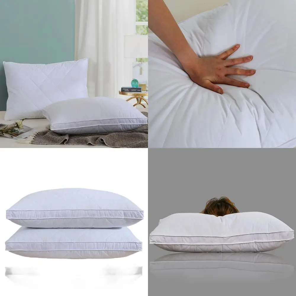 

Queen/Standard White Goose Feather & Polyester Pillows - 600 TC Cotton, Medium Firm Support, White Solid