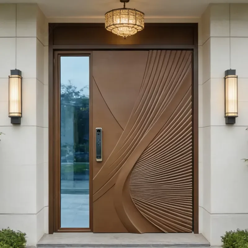 Wood Pattern Design Outdoor High End Home Armored Entrance Door Modern Steel Security Anti-Theft Entrance Door for Sale