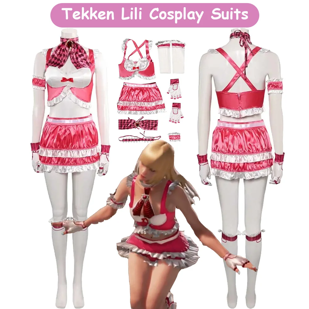 

Lili Cosplay Costume Game Tekken Roleplay Summer Shirt Skirt Socks Women Adult Clothing Outfits Halloween Carnival Party Suit