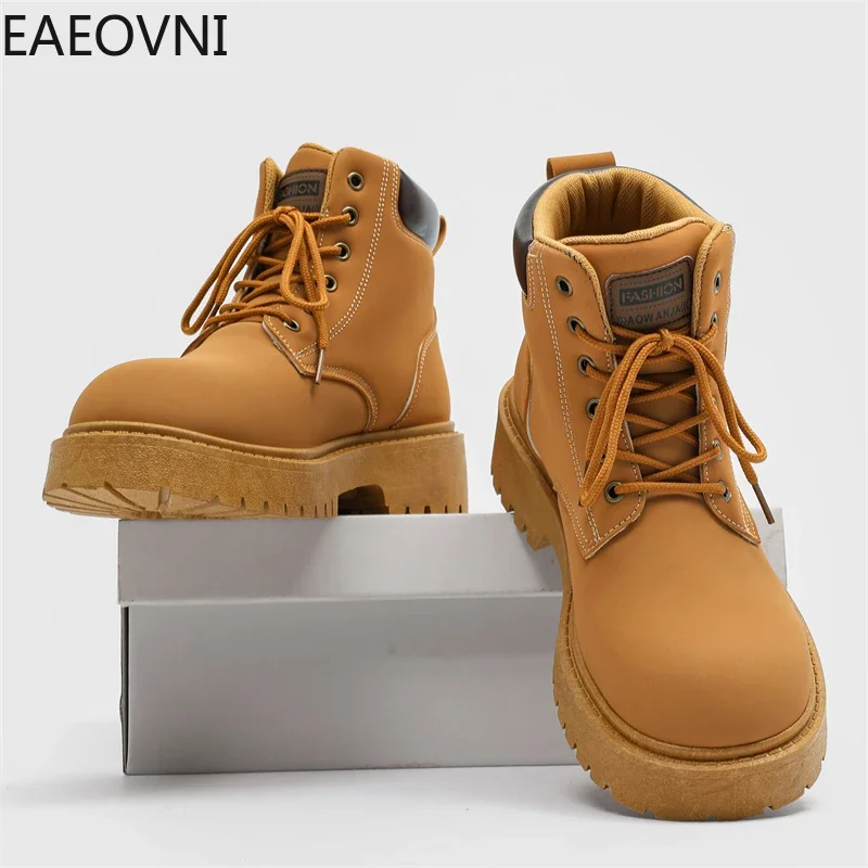 Platform Boots Snow Boot Trendy All-match Wear-resistant Height-increasing Booties for Men Personality British Style New Style