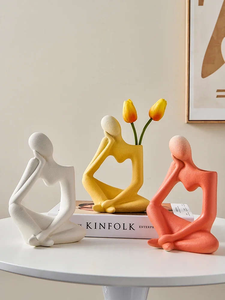 Modern Art Vase Home Decor Thinker Figure Vase Creative Decoration Home Plant Pots Room Decoration Desk Accessories Flower Vases