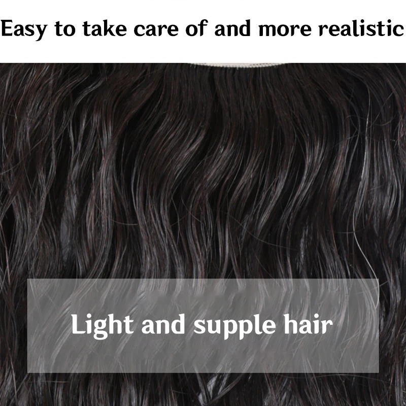 Bloco de substituição encaracolado invisível sintético do cabelo, reedição do cabelo da ondulação da água, cabelo preto, grampo natural, tampa aérea, branco