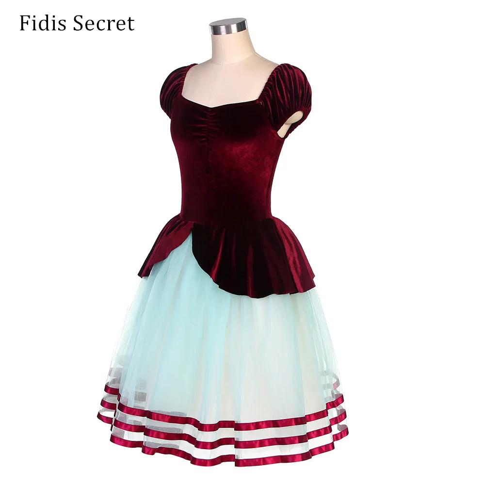 Corsage Tutu romantique en velours bordeaux, robe de Ballet professionnelle longue pour femmes, Costumes de scène de princesse féerique à fleurs de ballerine pour filles