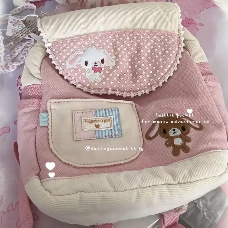 2025 New Caramel Rabbit Splicing Small Fresh Shoulder Backpack Cute And Sweet Girl Heart Backpack Girl Festival Gift