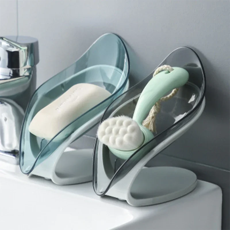 Bathroom Soap Holder Leaf Shape Dish Soap Kitchen Sponge Soap Box Storage Non-slip Drain Soap Case Container Bathroom accessorie